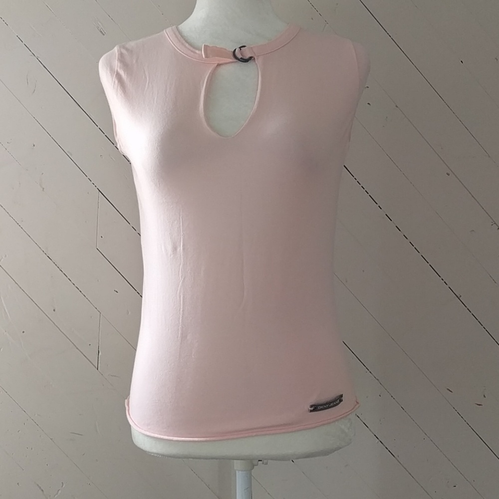 DKNY Jeans blush pink keyhole top